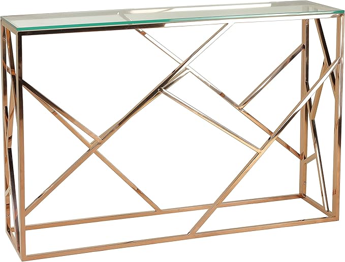 Tavy Contemporary Glass Console Table, Rose Gold,CH-AT656214