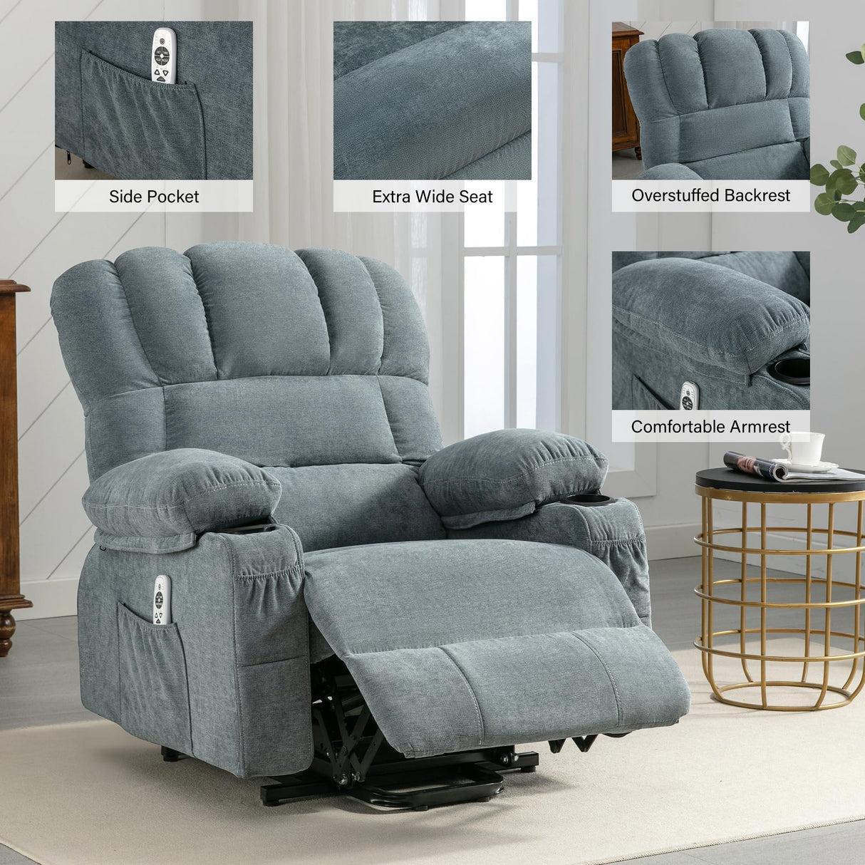 Power Lift Recliner Chair with Heat & Massage – Adjustable Reclining & Lifting for Seniors