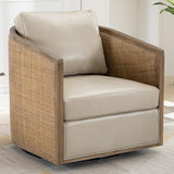 Swivel Accent Chair,Upholstered Armchair with Cushion Back,Rattan Frame,Boucle Accent Chair for Living Room,Bedroom,Office,Waiting Room (Beige)