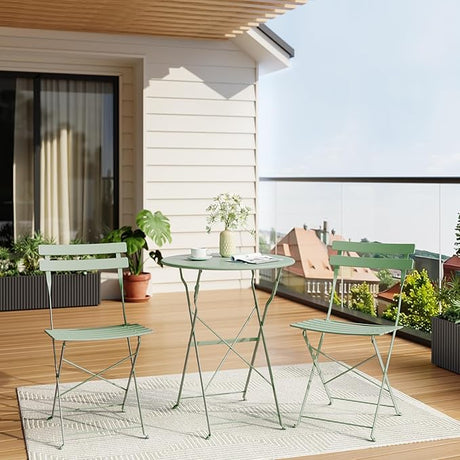 3-Piece Patio Bistro Set, Outdoor Folding Bistro Table and Chairs with Premium Steel Frame