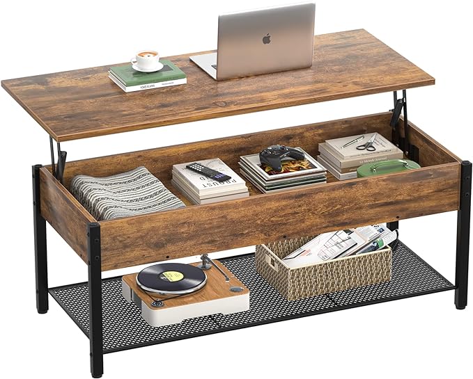 Coffee Table, Lift Top Coffee Table with Storage Shelf and Hidden Compartment