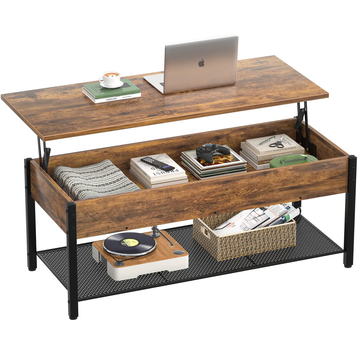 Coffee Table, Lift Top Coffee Table with Storage Shelf and Hidden Compartment