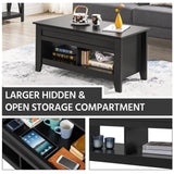 Black Wood Coffee Table Lift Up Coffee Table w/Hidden Storage & 2 Open Shelves