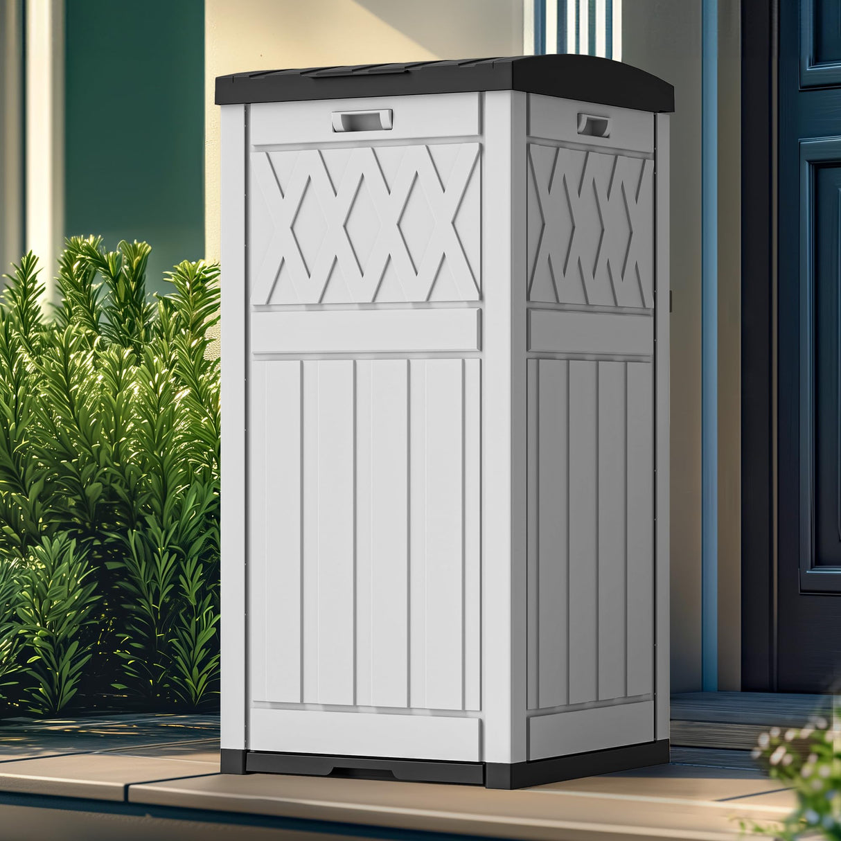 33 Gallon Outdoor Storage Box, Vertical Outdoor Storage for Garden Tools Pillows Sports