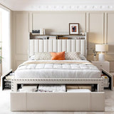 Queen Bed Frame with 3 Drawers Upholstered Bed Frame Queen Size with Headboard,