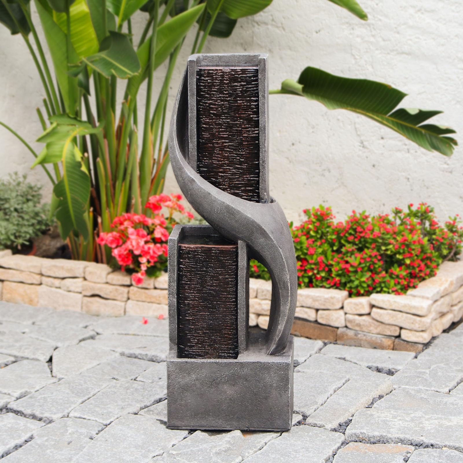39.37''H Modern Water Garden Fountain Outdoor 2 Tiered Cascading Indoor Waterfall