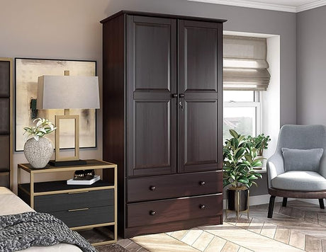 100% Solid Wood Smart Wardrobe/Armoire/Closet, Mocha Color