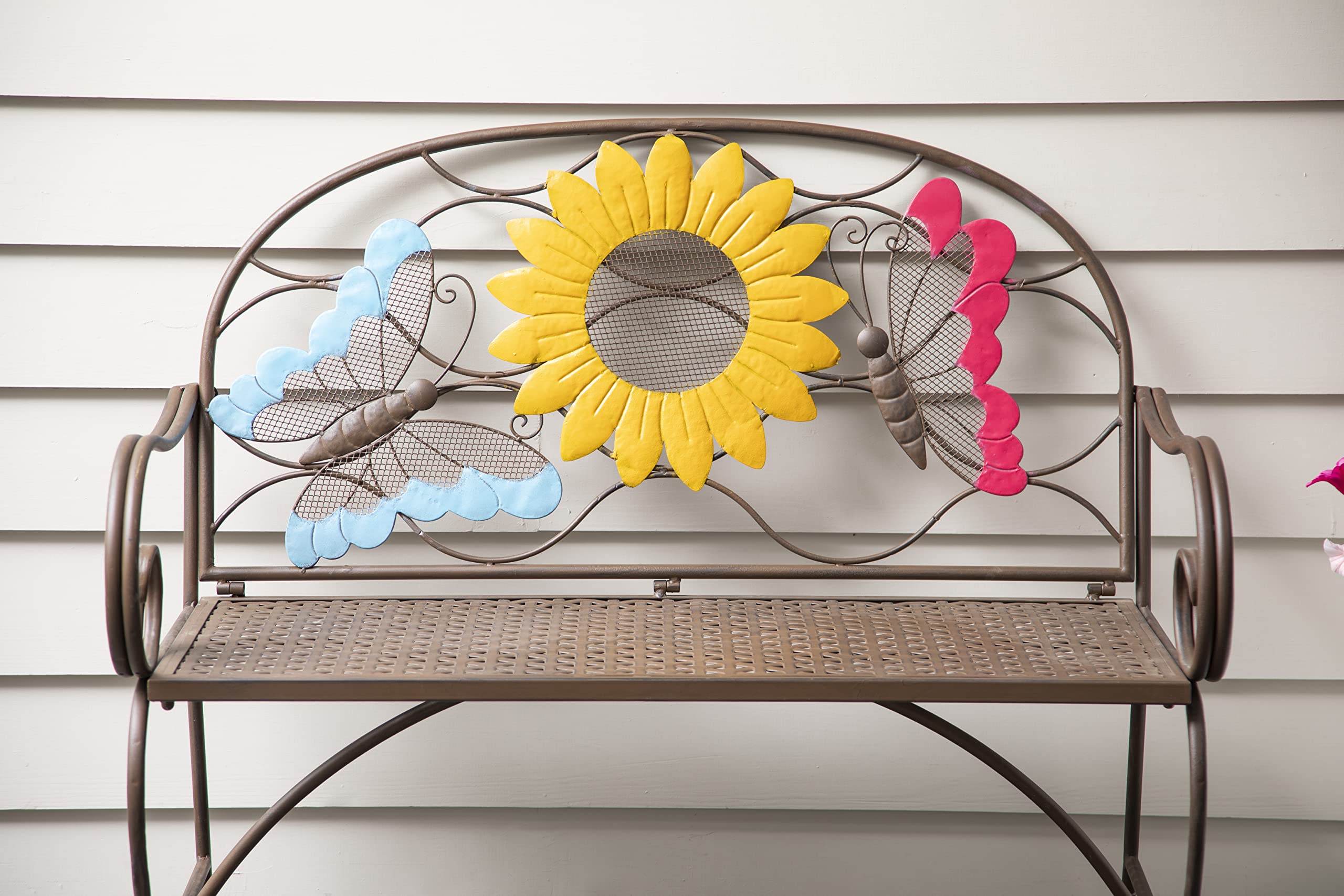 Weatherproof Sunflower with Butterflies Outdoor Bench | Holds Up to 400 lbs