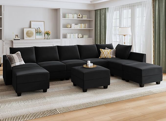 Modular Sofa Sectional Sleeper Couch with Ottoman Velvet 6 Seater Sofa with Storage