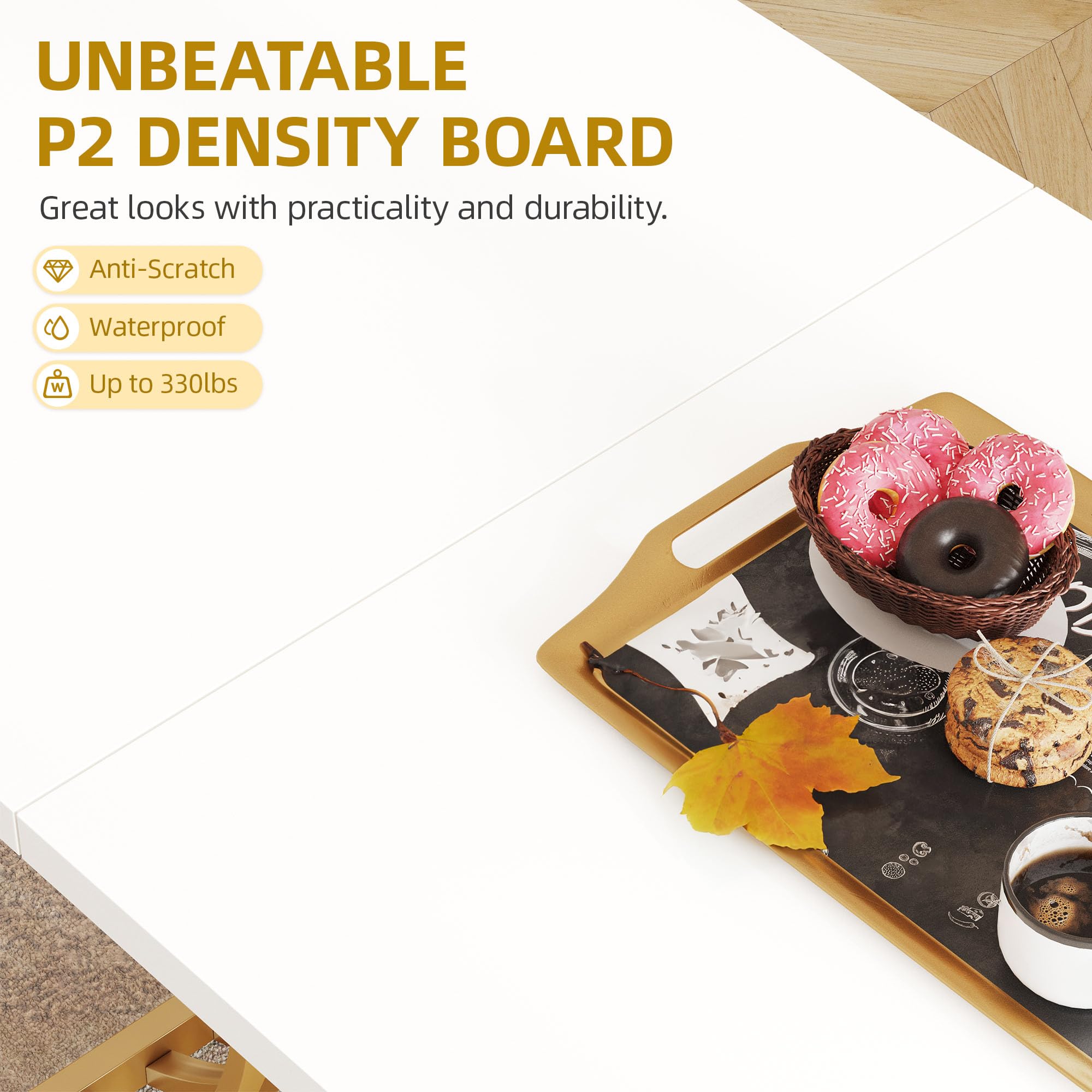 47-Inch Modern Rectangular Dining Table for 4 - White & Gold