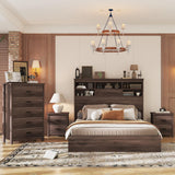 4-Pieces Bedroom Sets, Queen Size Platform Bed Frame with 2 Nightstands and 1 Dresser,