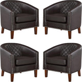 Comfy Barrel Accent Chair Set of 2 - Faux Leather Living Room Chair Club Chair