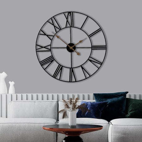 Large Wall Clock for Living Room Decor, (40CM) 16 Inch Wall Clock Decorative, Metal Analog Roman Numeral Wall Clock Modern Wall Clocks - Large Clock Home Decor (Silver)