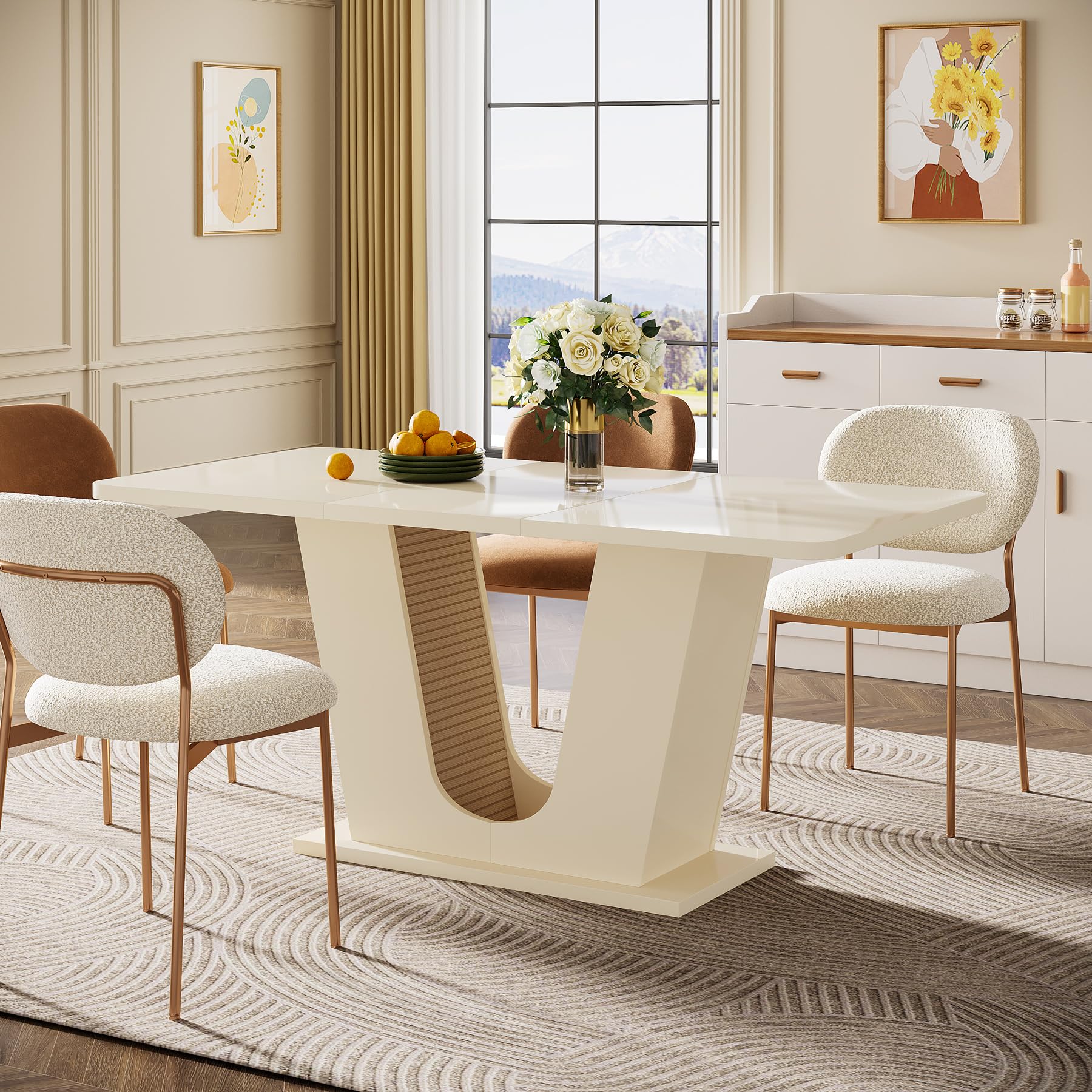 55-Inch Modern Rectangular Dining Table for 4-6 - Cream White
