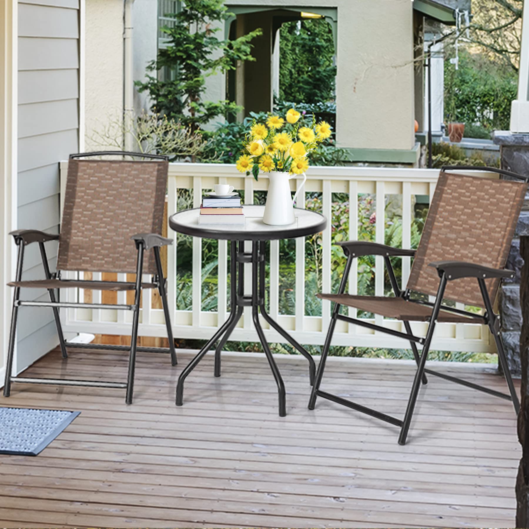 3 Pieces Patio Bistro Set, Outdoor Folding Chairs & Table Set