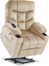 Power Lift Recliner Chair with Extended Footrest, 2 Cup Holders, USB Ports for Elderly People, Fabric 7286 (Mocha, Regular)