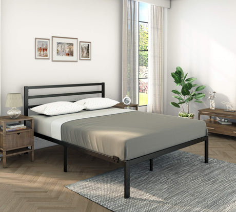 CastleBeds Modern Queen Size Black Iron Bed Frame with Headboard Footboard Wrought