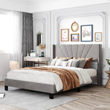 Queen Size Velvet Upholstered Platform Bed, Box Spring Needed Grey