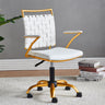 Gold Accent Office Chair with Wheels - White Adjustable Swivel Desk Chair