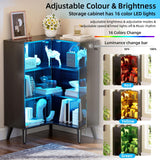 Display Case with Tempered Glass Doors,3-Tier Corner Curio Cabinet with LED Lights for Collectibles,Display Cabinet with 6 Adjustable Shelves,Kids Bookcase for Bedroom, Living Room,Black