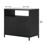 Patio Storage Cabinet, Outdoor Wicker Bar Table Storage Cabinet w/2 Doors