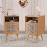 Rattan Nightstand Set of 2,Boho Side Table