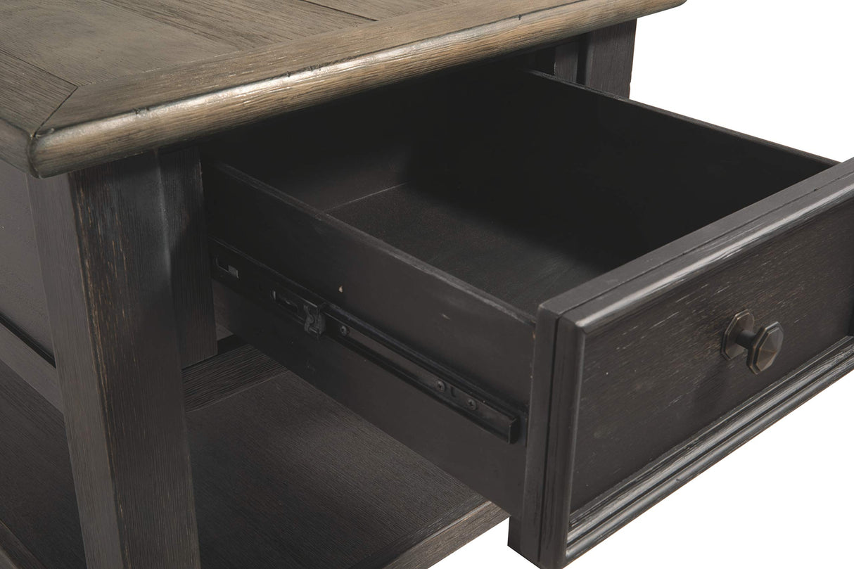 Tyler Creek Rustic End Table with Storage Drawer and Fixed Shelf, Brown & Black