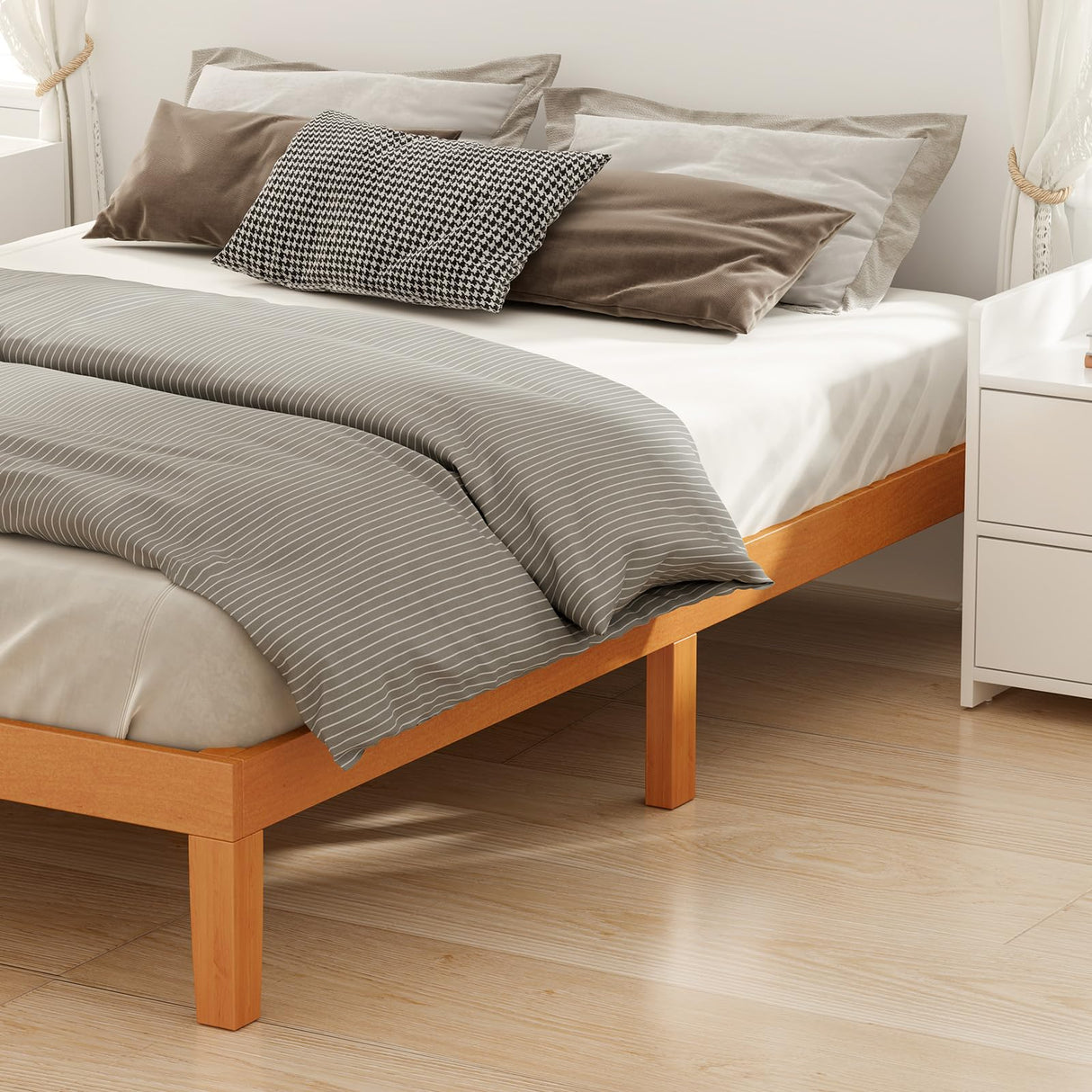 Full Size Wood Bed Frame, 12in Wooden Platform Bed Frame Mattress Foundation
