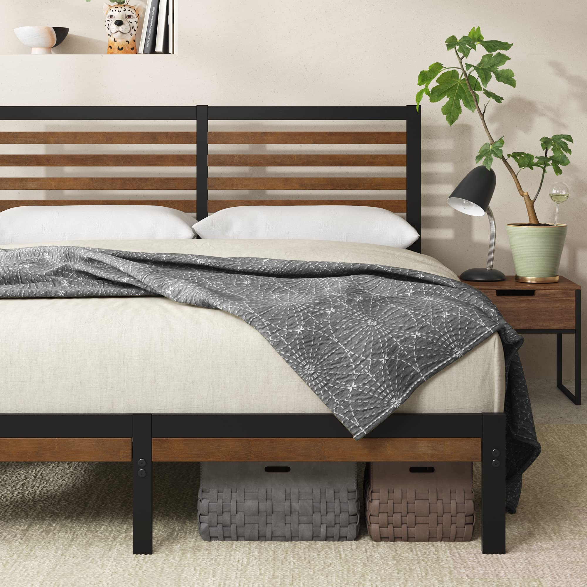Kai Bamboo and Metal Platform Bed Frame with Headboard