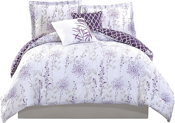 Fresh Meadow 5-Piece King Comforter Set - Lilac Floral Reversible Bedding