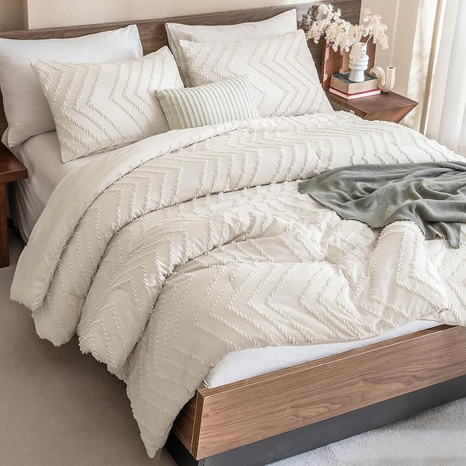 White Comforter King Size, Boho Soft Fluffy Warm Lightweight Bedding Comforter