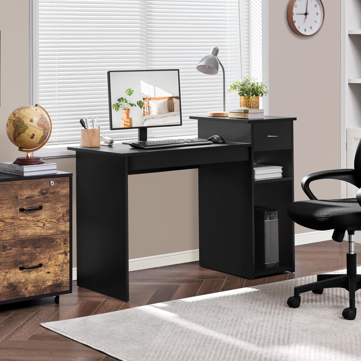 Home Office Computer Desk with Storage Drawer and Monitor Stand