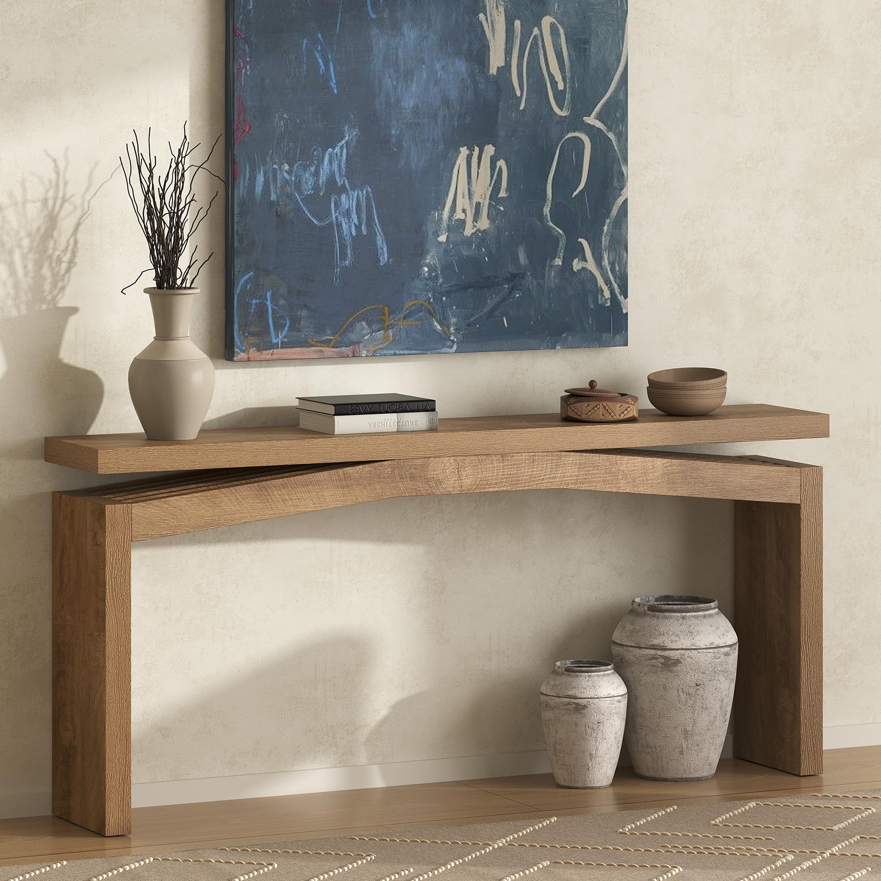 63-Inch Farmhouse Console Table - Natural Brown Wood