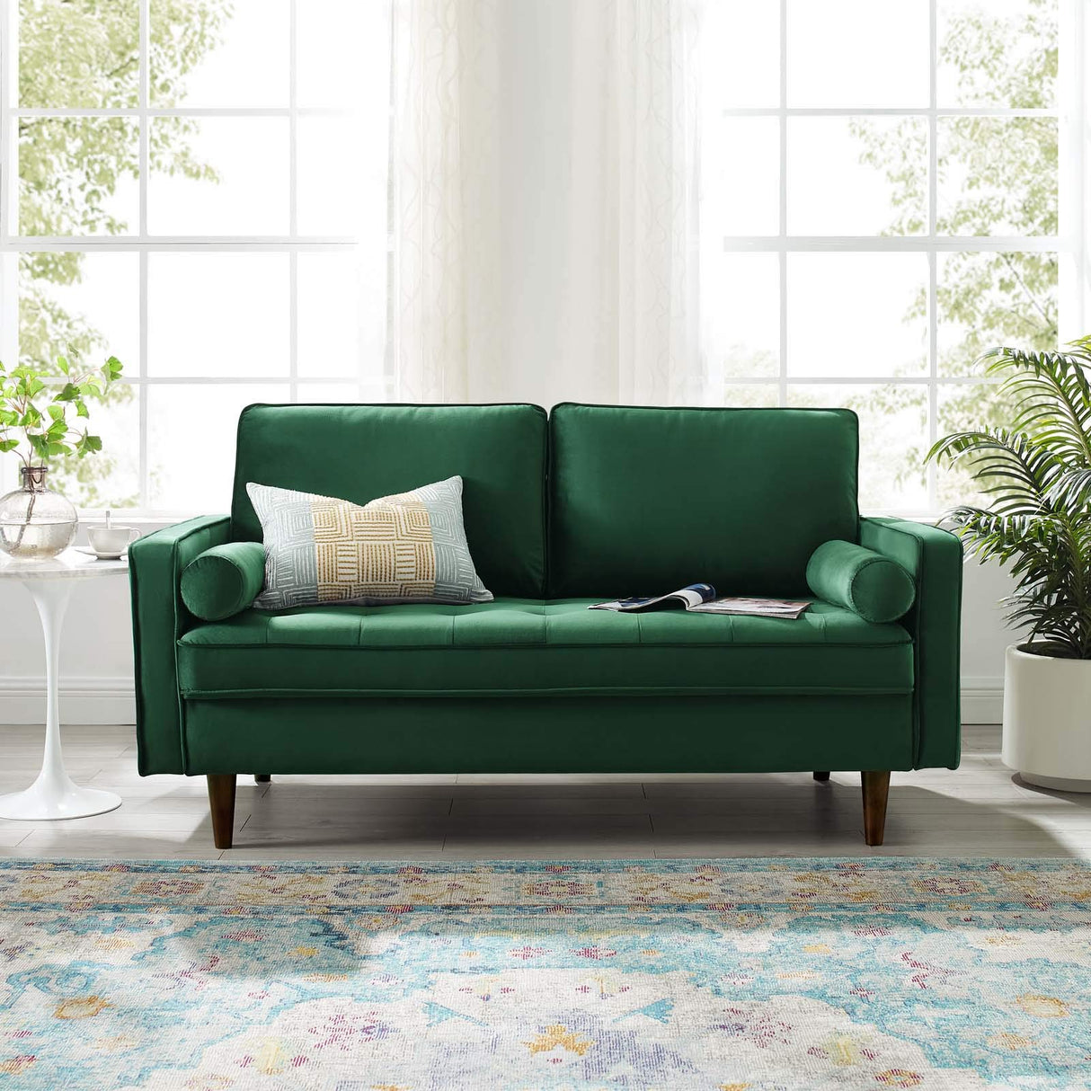 Modway Valour Performance Velvet Loveseat, Green Valour Performance Velvet Loveseat