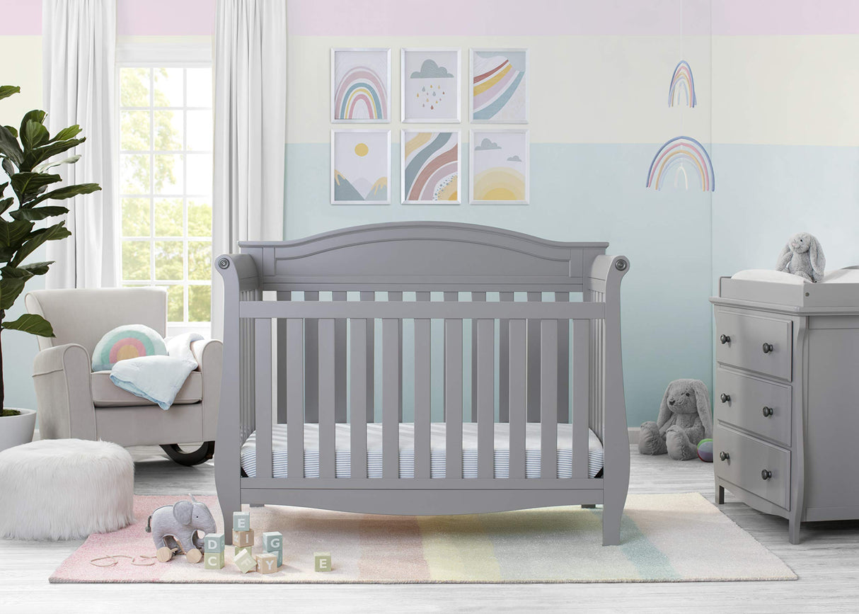 Lancaster 4-in-1 Convertible Baby Crib & 3 Drawer Dresser with Changing Top, Grey