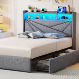 King Size Bed Frame with 4 Storage Drawers, Upholstered King Bed Frame