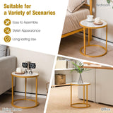 Gold Side Table, Round End Table with Sintered Stone Top and Metal Frame