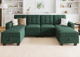 Velvet Sectional Couch with Storage U Shaped Couch with Chaises for Living Room,