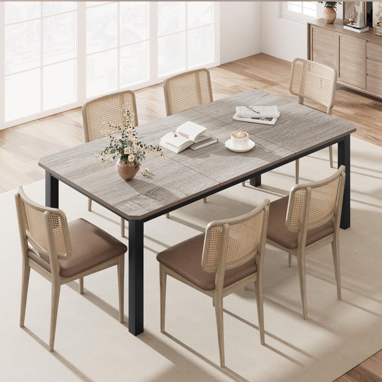 IDEALHOUSE Industrial Dining Table for 6~8 People, 78.7" Long Kitchen Table, Wood Dining Table, Kitchen & Dining Room Table, Rectangle Dining Room Table for 6 Ideal for Dinner Or Meeting - Grey