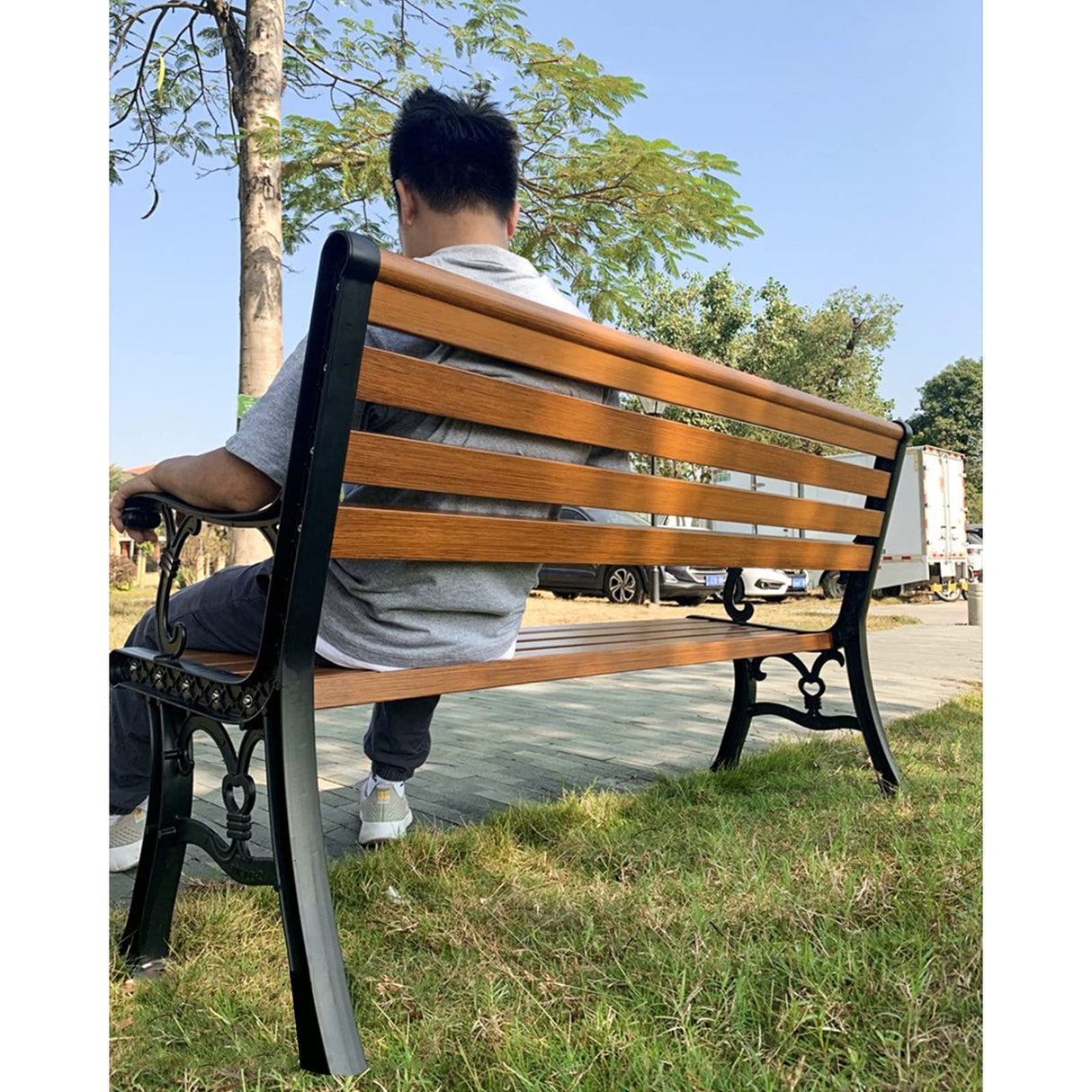 Metal Bench,Park Bench,with Backrest Armrests Sturdy Bench Furniture,Bench