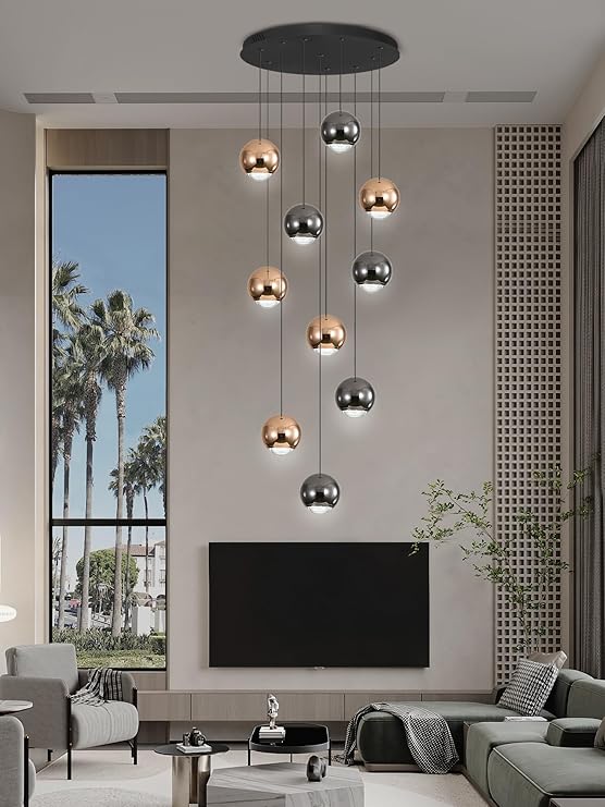 10-Light LED Staircase Gold Chandelier Crystal Ceiling Lights Large Chandeliers for High