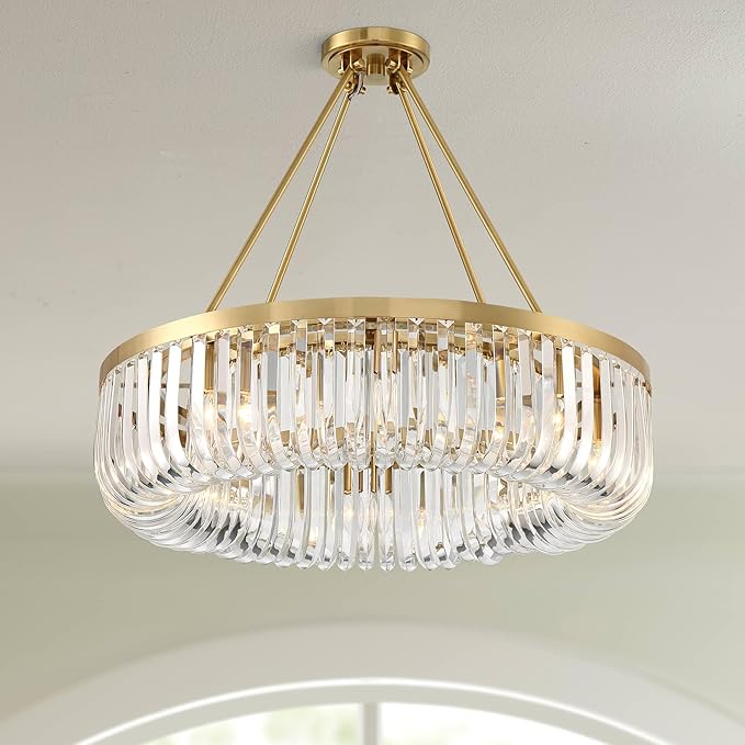 Jenna Modern Glam Ceiling Light Semi Flush-Mount Fixture 28" Soft Gold Metal 8-Light