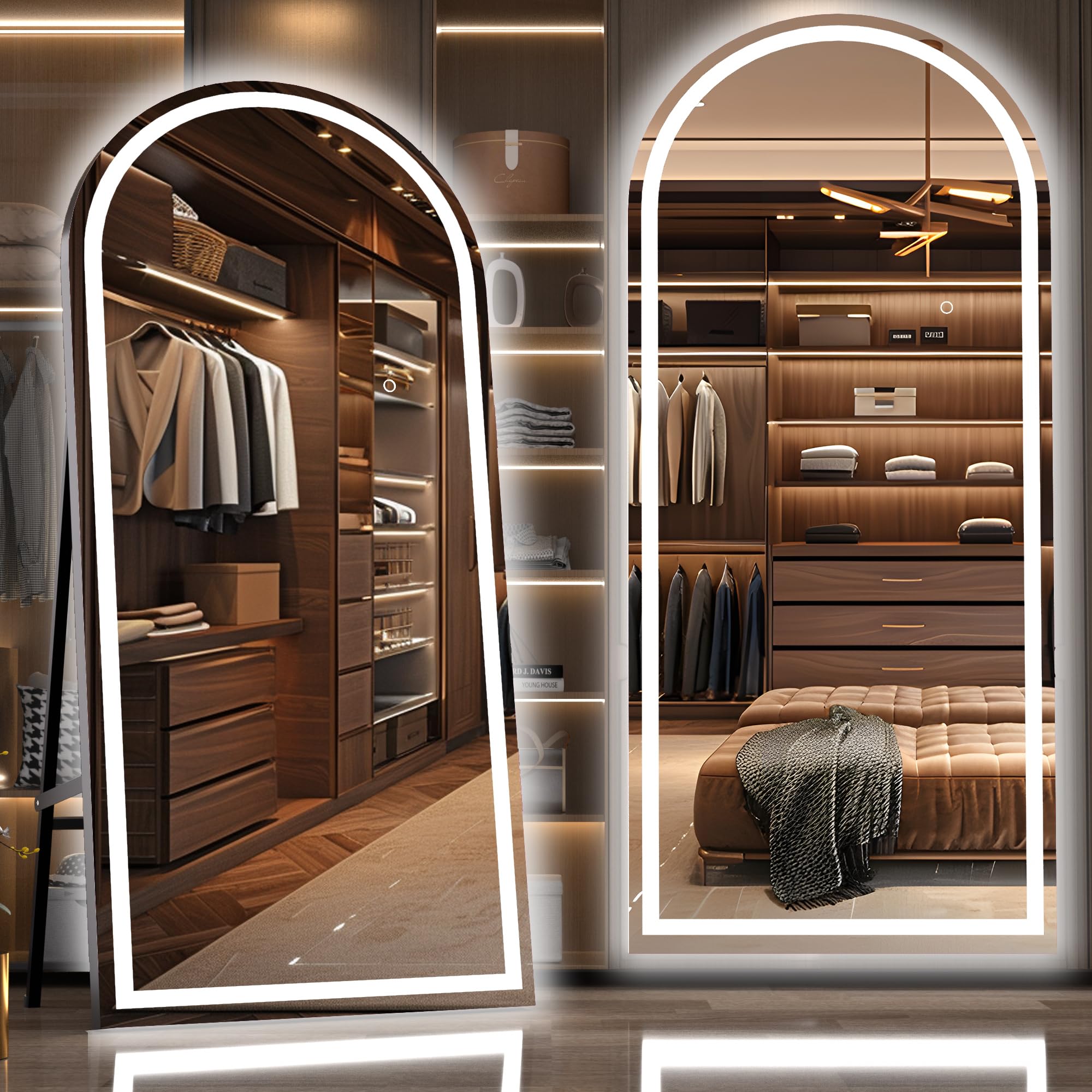 Mirror with Lights, Black Frame Arch Led Mirror