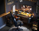 48 Inch Gaming Desk with USB Charging Ports and LED Lights