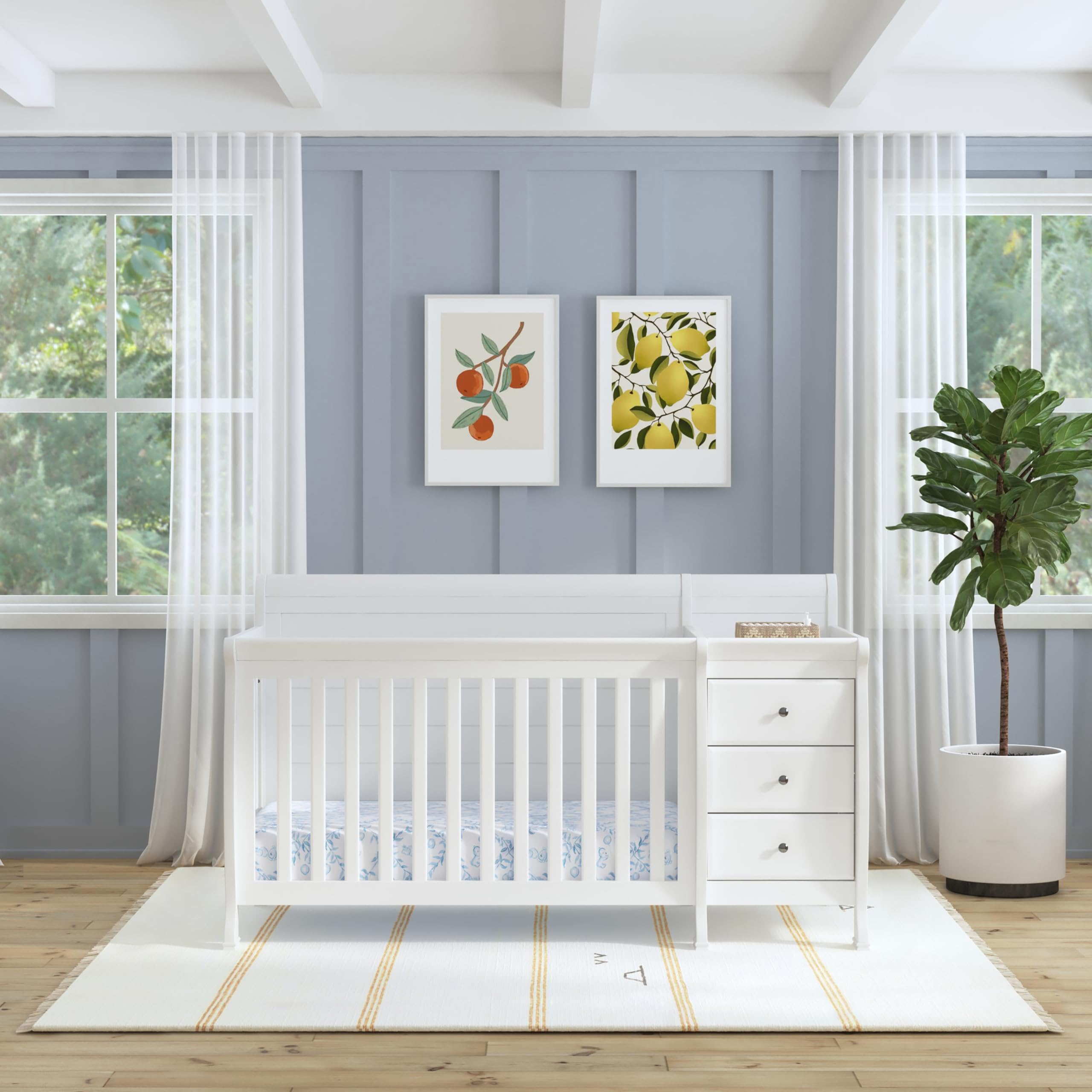 4-in-1 Convertible Crib and Changer Combo in White