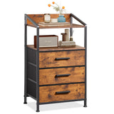 Nightstand 3 Drawer Dresser, Vertical Side Table with Fabric Drawers, End Table