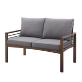 2 Person Outdoor Patio Modern Wood and Metal Loveseat with Washable Cushions