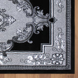 Traditional Hand-Carved Area Rug 5x7 - Black & Grey Floral Medallion