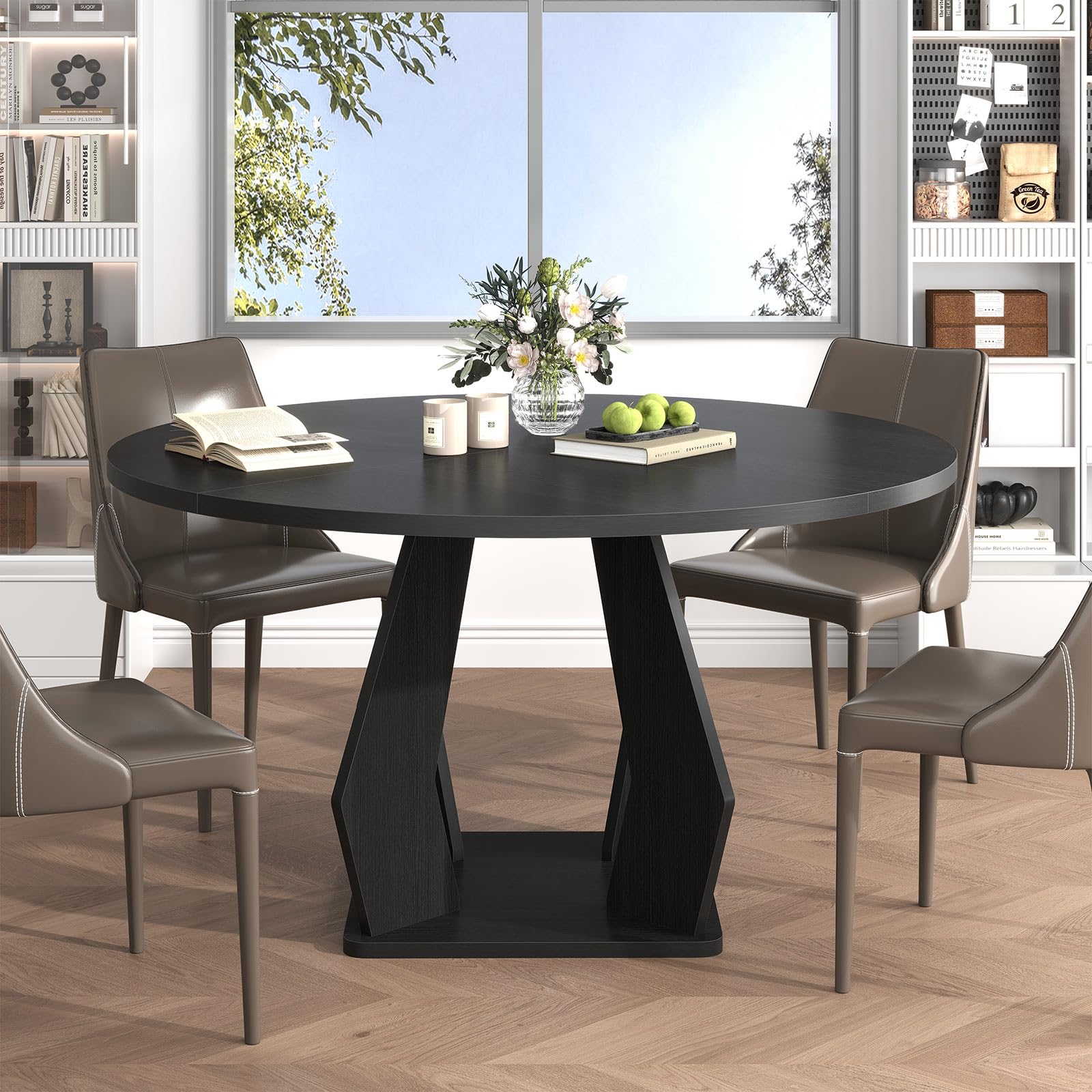 Round Dining Table for 4-6 People - 47 Inch Modern Wood Circle Table