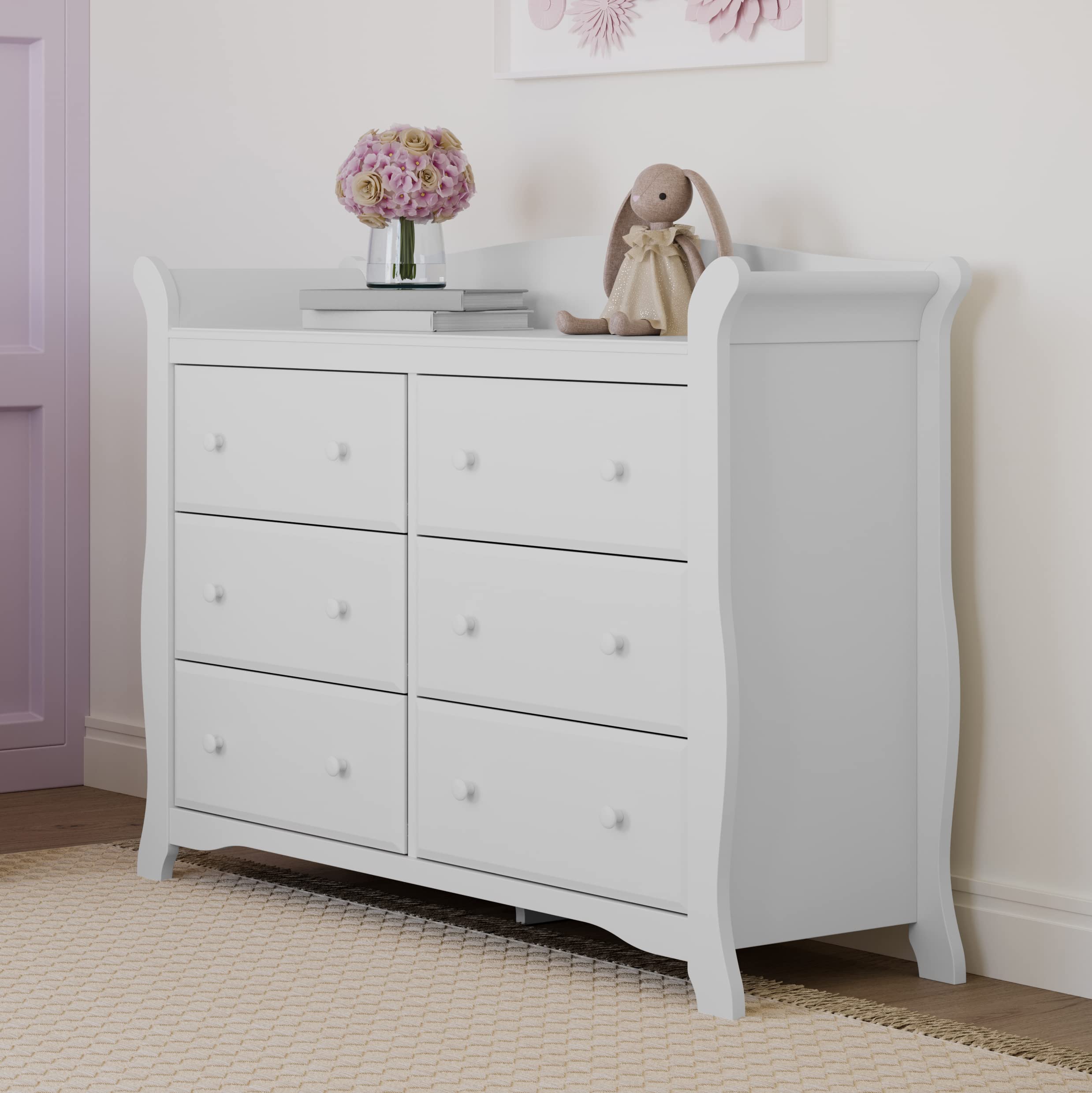 6 Drawer Double Dresser (White) – Dresser for Kids Bedroom, Nursery Dresser Organizer,